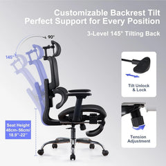 Ergonomic Office Chair with Footrest – 3D Headrest Computer Desk Chair