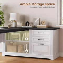 Farmhouse 61 L-Shaped Executive Computer Desk with Storage Shelves – Home Office Desk