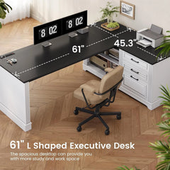 Farmhouse 61 L-Shaped Executive Computer Desk with Storage Shelves – Home Office Desk