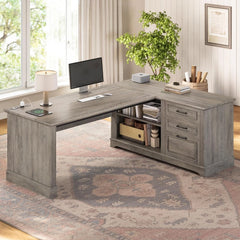 Farmhouse 61 L-Shaped Executive Computer Desk with Storage Shelves – Home Office Desk