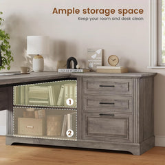 Farmhouse 61 L-Shaped Executive Computer Desk with Storage Shelves – Home Office Desk
