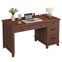 Farmhouse Executive Home Office Desk with Drawers & Charging Station – Computer Work Desk