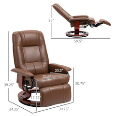 HOMCOM Faux Leather Manual Swivel Recliner Chair with Wooden Base