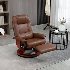 HOMCOM Faux Leather Manual Swivel Recliner Chair with Wooden Base