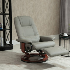 HOMCOM Faux Leather Manual Swivel Recliner Chair with Wooden Base