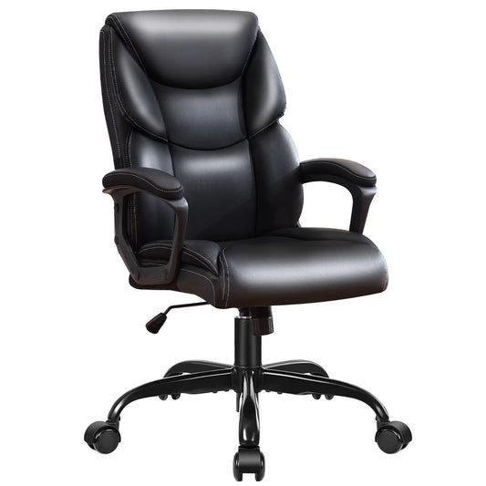 High Back Executive Leather Office Chair – Rolling Computer Desk Chair with Wheels