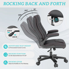High Back Executive Office Chair – PU Leather Computer Desk Chair with Rubber Wheels