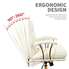 KLASIKA Light White Ergonomic Office Chair for Heavy People – Faux Leather Desk Chair