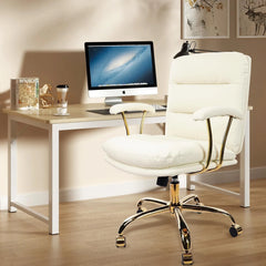 KLASIKA Light White Ergonomic Office Chair for Heavy People – Faux Leather Desk Chair