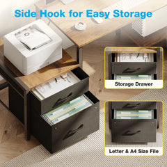 L Shaped Computer Desk with Power Outlets & File Drawer – Large Home Office Corner Desk