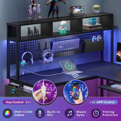 L Shaped Gaming Desk with LED Lights – Reversible Computer Desk with Keyboard Tray