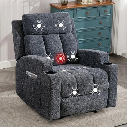 Manual Recliner Chair with Massage & Heat, Comfy Fabric Home Theater Chair