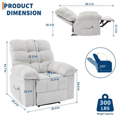 Manual Rocker Massage Recliner Chair with Heat & Vibration, Overstuffed Home Recliner