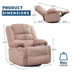 Oversized 360° Swivel Rocker Recliner Chair, 400 lb Wide Upholstered Recliner for Adults
