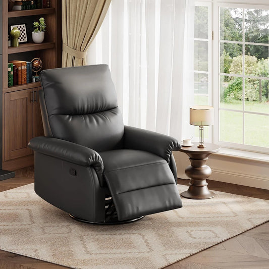 Oversized PU Leather Swivel Recliner Chair, Manual Upholstered Reclining Sofa Seat