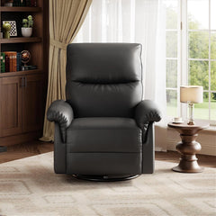 Oversized PU Leather Swivel Recliner Chair, Manual Upholstered Sofa Seat