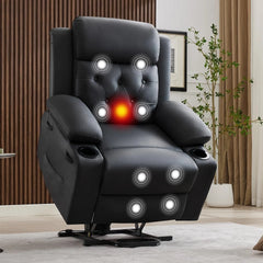 Oversized Power Lift Recliner Chair with Heat & Massage, Electric PU Leather Recliner