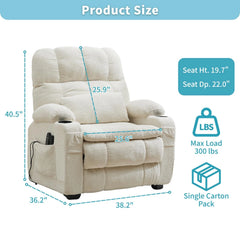 Oversized Power Recliner Chair with Heat & Massage, Electric Reclining Chair