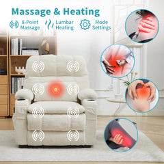Oversized Power Recliner Chair with Heat & Massage, Electric Reclining Chair