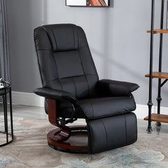 PU Leather Swivel Recliner Chair with Footrest, Adjustable Manual Reclining Chair, Black