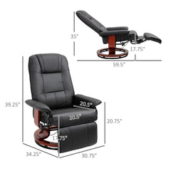 PU Leather Swivel Recliner Chair with Footrest, Adjustable Manual Reclining Chair, Black