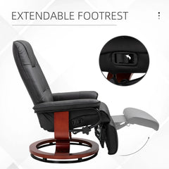PU Leather Swivel Recliner Chair with Footrest, Adjustable Manual Reclining Chair, Black