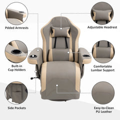 PU Manual Recliner Armchair with Footrest, 135° Adjustable Reclining Lounge Chair
