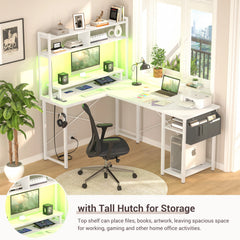 Reversible L Shaped Computer Gaming Desk with LED Lights & Power Outlets – Home Office Desk