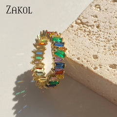 PAVOI 14K Gold Plated Eternity Ring for Women - Statement Eternity Band Rings with Round Cubic Zirconia - Stackable Wedding Band - Travel Bridal Jewelry