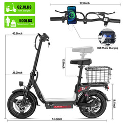 IScooter DX5 Elektroroller, 48V 15.6Ah Akku, 1500W Motor, 15 Zoll Tubeless Reifen, 55Km/h Höchstgeschwindigkeit, hydraulische Scheibenbremsen