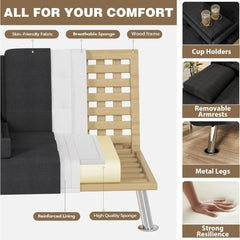 Homall Futon Sofa Bed, Futon Couch with Removable Armrests Adjustable Recliner Sleeper Sofa Bed with Dual Cup Holders for Living
