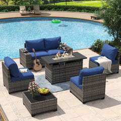 7 Piece Patio Furniture Set Wicker Rattan Patio Conversation Set Outdoor Sectional Sofa Set with Coffee Table and, Customized