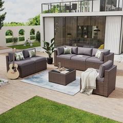 7 Piece Patio Furniture Set Wicker Rattan Patio Conversation Set Outdoor Sectional Sofa Set with Coffee Table and, Customized