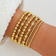 PAVOI Beaded Bracelet for Women - 14K Gold Plated Lightweight Womens Ball Bracelet - Gold Bracelets Cute Stackable Jewelry