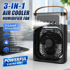 Ventilateur de climatiseur trois-en-un avec lumière LED Humidificateur portable Ventilateur de climatiseur 3/4 vitesses Ventilateur à jet d'eau portable pour voyage en extérieur