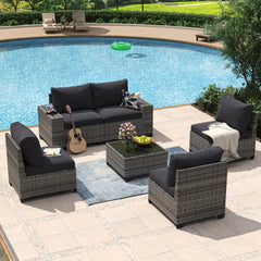 7 Piece Patio Furniture Set Wicker Rattan Patio Conversation Set Outdoor Sectional Sofa Set with Coffee Table and, Customized