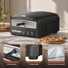 Pizzaofen für Innenräume, 14 Zoll elektrischer Pizzaofen für die Arbeitsplatte mit 6 Modi, heizt bis zu 450°C, Pizza Maker, hochklappbares Design Pizza Cooker