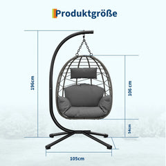 Foldable Rattan Swing Egg Chair With Metal Stand Indoor Outdoor Hanging Hammock Chair Weatherproof Patio Garden Furniture