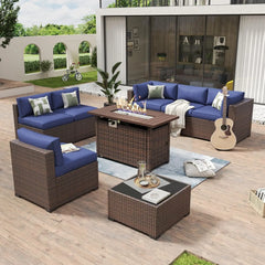 7 Piece Patio Furniture Set Wicker Rattan Patio Conversation Set Outdoor Sectional Sofa Set with Coffee Table and, Customized