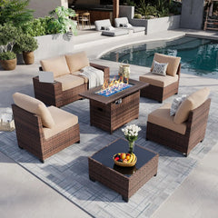 7 Piece Patio Furniture Set Wicker Rattan Patio Conversation Set Outdoor Sectional Sofa Set with Coffee Table and, Customized