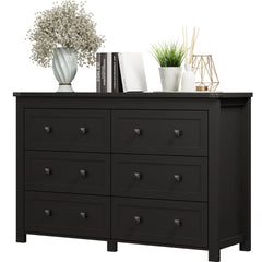 59in Wood Dresser 6 Drawer Storage Cabinet Vintage Dresser Chest of Drawers for Bedroom and Living Room