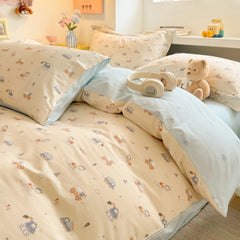 100%Cotton Bedding Set Cartoon Printed Bedclothes Skin-friendly Duvet Cover Set with Bedsheet for Home Bedding Sets 이불세트