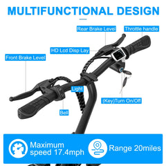 Trottinette électrique Spacewalk 36V avec 3 sièges pour adultes, alimentée par un moteur de 500W en crête, vélo électrique avec pneus de 14" et autonomie de 32 km et vitesse de 28 km/h