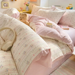 100%Cotton Bedding Set Cartoon Printed Bedclothes Skin-friendly Duvet Cover Set with Bedsheet for Home Bedding Sets 이불세트