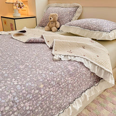 Korean Lace Ruffles Spring Bedsheet Princess Quilted Bedspread Air-conditioning Blanket Single Double Sheet Mattress Cover