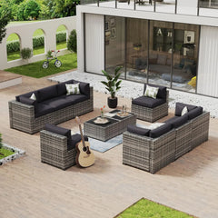 7 Piece Patio Furniture Set Wicker Rattan Patio Conversation Set Outdoor Sectional Sofa Set with Coffee Table and, Customized