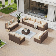 7 Piece Patio Furniture Set Wicker Rattan Patio Conversation Set Outdoor Sectional Sofa Set with Coffee Table and, Customized