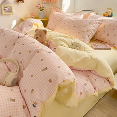 100%Cotton Bedding Set Cartoon Printed Bedclothes Skin-friendly Duvet Cover Set with Bedsheet for Home Bedding Sets 이불세트