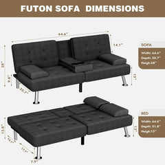 Homall Futon Sofa Bed, Futon Couch with Removable Armrests Adjustable Recliner Sleeper Sofa Bed with Dual Cup Holders for Living
