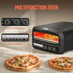Pizzaofen für Innenräume, 14 Zoll elektrischer Pizzaofen für die Arbeitsplatte mit 6 Modi, heizt bis zu 450°C, Pizza Maker, hochklappbares Design Pizza Cooker